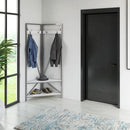 Modern Metal Hall Tree Coat Rack Shoe Storage Bench with White Seat and Shelf