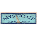 Mystic, Connecticut Sailboat Wooden Sign | Wall Art Print on Real Wood | Blue Latitude Longitude Coordinates Coastal Decor