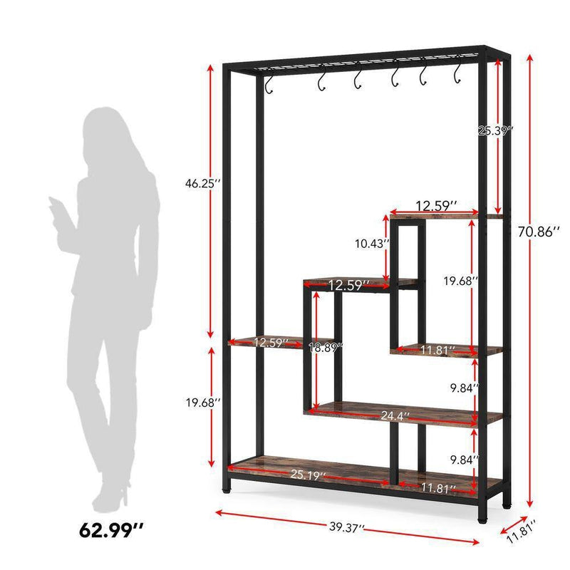 industrial standing plant hanger Modern Industrial Heavy Duty Metal Wood Plant Stand with 10 Hanging Hooks