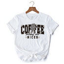 Coffee Makes Me Nicer Retro T-Shirt, Trendy White and Natural Tee for Stylish Women and Caffeine Lovers