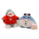 Finn Shark and Ray Stingray Lifeguard Plushie Set, 10.5" Funny Ocean Stuffed Animal Gift for Sea Life Lovers