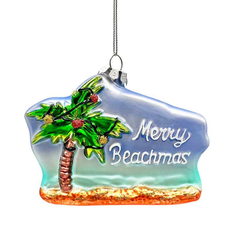 (Pre-Order) Merry Beachmas Christmas Palm Tree Glass Ornament, Xmas in July Tropical Decor