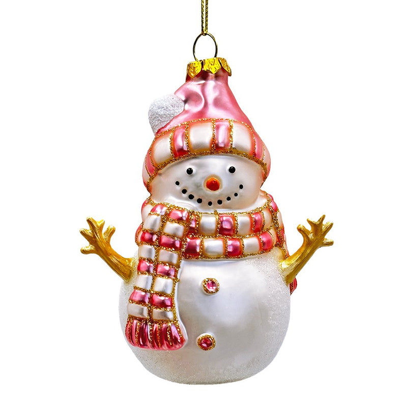 (Pre-Order) Pink Snowman Glass Ornament, Eclectic Christmas Tree Decor