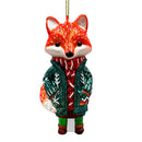 Red Nordic Fox in Sweater Glass Ornament, Scandinavian Christmas Tree Decor