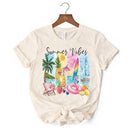 Summer Vibes T-Shirt, White and Natural Vacation Beach Tee