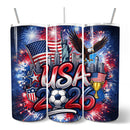USA 2026 Soccer Cup Global Championship 20oz Tumbler With Lid and Stainless Steel Straw, Fans Football Gift Cup