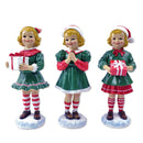 Elegant Victorian Christmas Girl Set of Three Figurines, 6" Holiday Home Decor