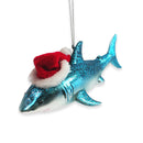 Shark with Santa Hat Glass Christmas Ornament
