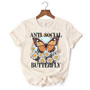 Anti Social Butterfly T-Shirt, Retro White and Natural Tee for Quirky and Independent Women