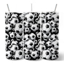 Black and White Soccer Ball 20oz Personalized Tumbler With Lid and Stainless Steel Straw, Football Sports Print Gift Cup