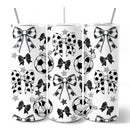 Coquette Black and White Soccer Bow 20oz Personalized Tumbler With Lid and Stainless Steel Straw, Sporty Girls Pattern Gift Cup