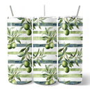 Green Olive Branch Print 20oz Personalized Tumbler With Lid and Stainless Steel Straw, Fresh Botanical Gift Cup