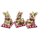 Joyful Picnic Gathering Bunny Trio Set of Three Figurines, Spring Rabbit Statue 4.5" Decor