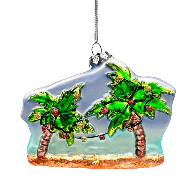 (Pre-Order) Merry Beachmas Christmas Palm Tree Glass Ornament, Xmas in July Tropical Decor