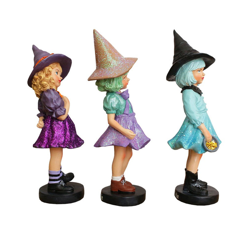 Mystical Victorian Witch Sisters Set of Three Figurines, Enchanted 6" Statues for a Bewitching Halloween Tabletop Display