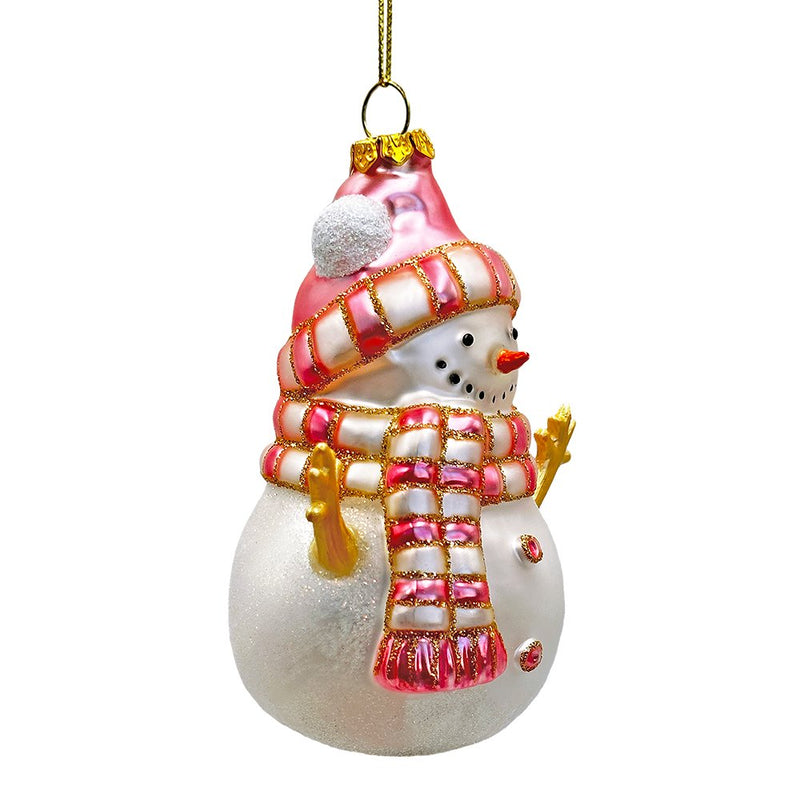 (Pre-Order) Pink Snowman Glass Ornament, Eclectic Christmas Tree Decor