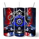 Police Badge and Patrol Car 20oz Personalized Tumbler With Lid and Stainless Steel Straw, Law Enforcement Appreciation Gift Cup