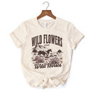 Wild Flowers and Wild Horses T-Shirt, Retro Western White and Natural Tee for Free-Spirited Women