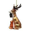 Deer with Lantern Glass Christmas Ornament, Woodland Animal Tree Decor