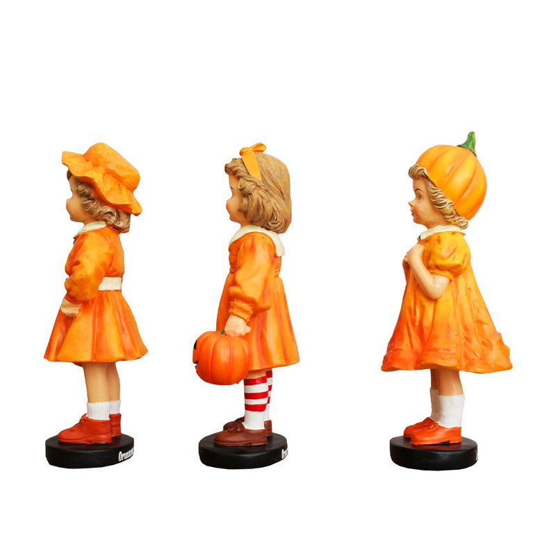 Inviting Pumpkin Girl Trio Set of Figurines, 6" Victorian Autumn Fall and Halloween Table Decoration