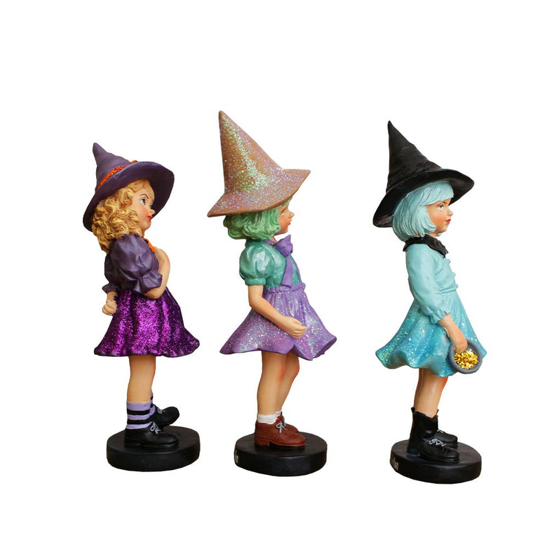 Mystical Victorian Witch Sisters Set of Three Figurines, Enchanted 6" Statues for a Bewitching Halloween Tabletop Display