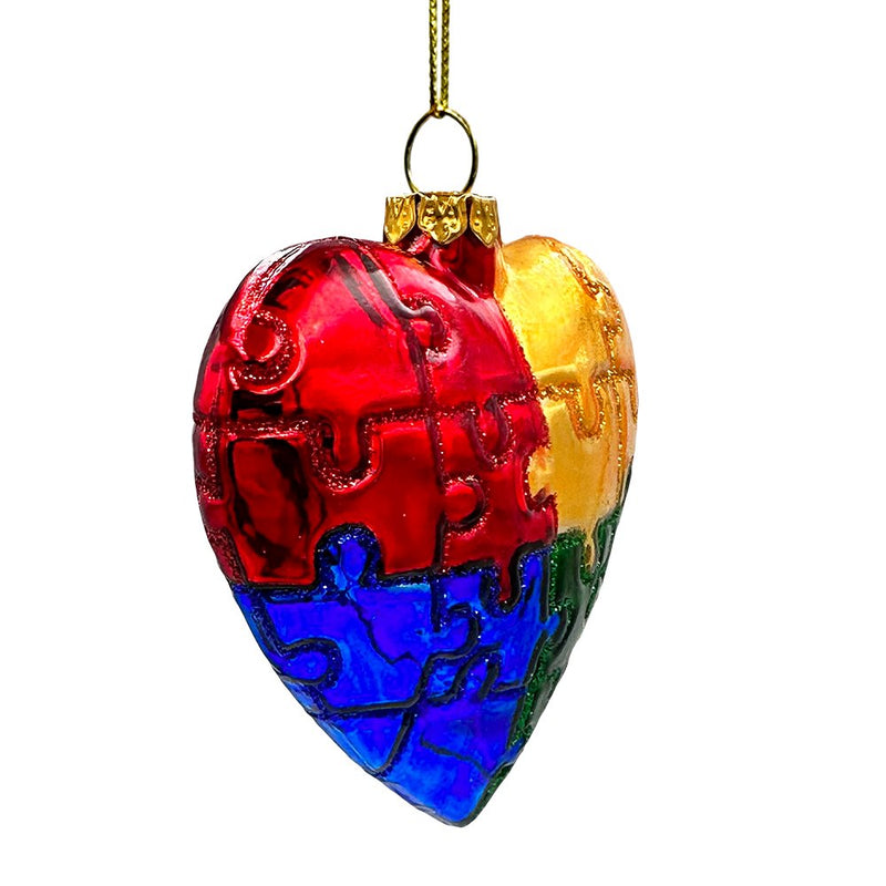 (Pre-Order) Sentimental Autism Heart Puzzle Glass Christmas Ornament, Autistic Child Parent Gift