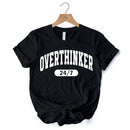 Over Thinker 247 T-Shirt, Minimalist Collegiate White, Natural and Black Tee for Tired Women