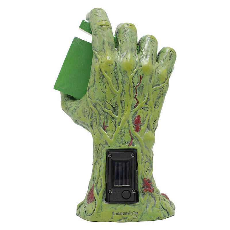 Horror Film Night Zombie Hand Statue, 10" Solar Powered Halloween Themed Garden Figurine