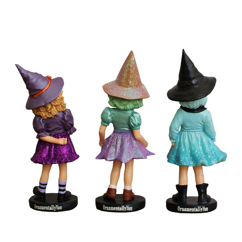 Mystical Victorian Witch Sisters Set of Three Figurines, Enchanted 6" Statues for a Bewitching Halloween Tabletop Display