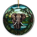 African Pachyderm Elephant Stained Glass Style Ceramic Ornament, Safari Animals Christmas Gift and Decor
