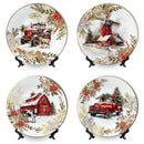Farmhouse Christmas Set of 4 Plates with Real Gold Elements, Holiday Tableware Collection for Salad, Dessert, Appetizer, and Side Plates