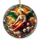 Beautiful Angel Medieval Stained Glass Themed Painting Christmas Ornament, Renaissance Italy Gift and Tree Decor
