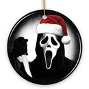 Bone Chilling Scarface Mask With Santa Hat Ornament, Nightmarish Christmas Gift for Halloween Tree