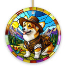 Corgi Adventurer Stained Glass Style Ceramic Ornament, Adorable Christmas Gift and Decor