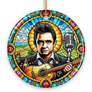 Country Rockin Stained Glass Ceramic Christmas Ornament, Vintage Pop Art and Johnny Cash