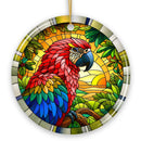 Feathered Friends Adventure Parrot Stained Glass Style Ceramic Ornament, Safari Animals Christmas Gift and Decor