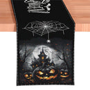 Haunted Horrors 72" Table Runner, Jacquard Halloween Home Black Tablecloth Decoration with Pumpkins and Spiderwebs