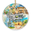 Illustrated Tropical Dominican Republic Ceramic Ornament, Caribbean Travel Souvenir and Christmas Gift