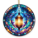 Illustrious Lantern Stained Glass Style Ceramic Ornament, Christmas Gift and Decor