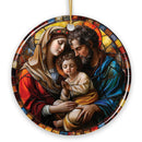 The Holy Embrace Stained Glass Themed Ceramic Ornament, Birth of Jesus Nativity Scene with Joseph and Mary