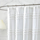 72-inch White Cotton Chenille Stripe Shower Curtain - Machine Washable