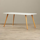White Top Mid-Century Coffee Table with Solid Wood Legs