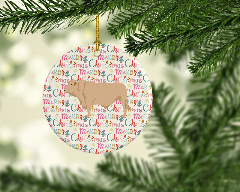 Charolais Cow Christmas Ceramic Ornament