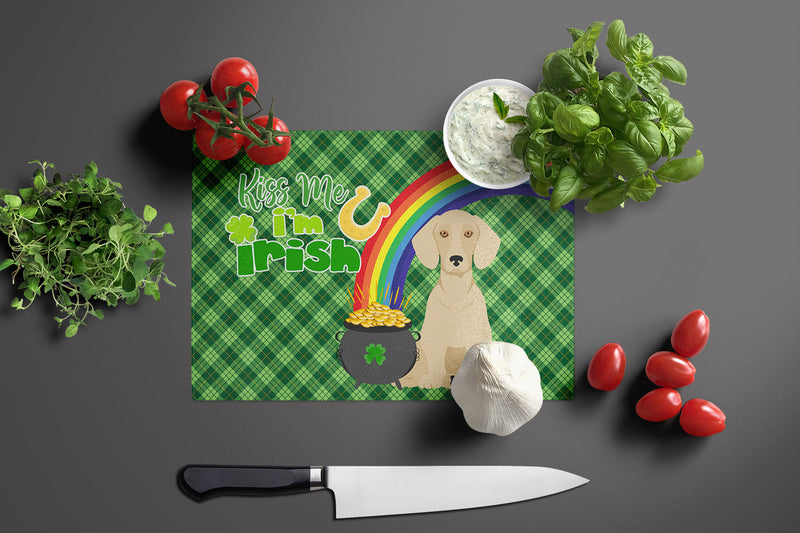 Cream Dachshund St. Patrick's Day Glass Cutting Board Large