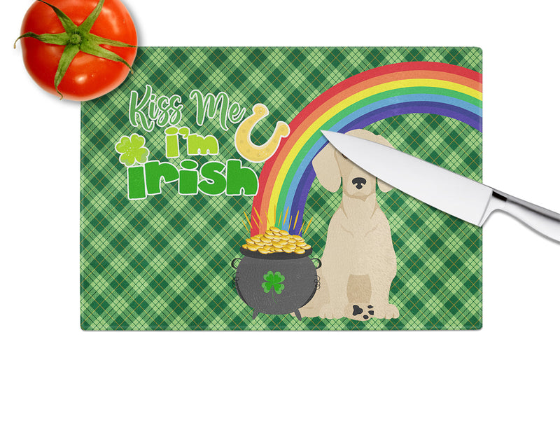 Cream Dachshund St. Patrick's Day Glass Cutting Board Large