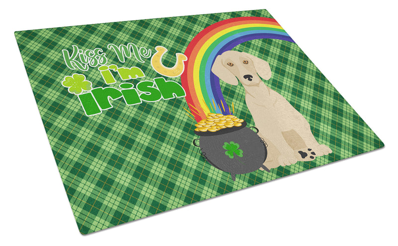 Cream Dachshund St. Patrick's Day Glass Cutting Board Large