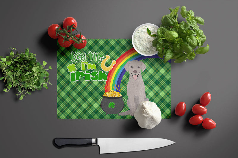 Gray Labrador Retriever St. Patrick's Day Glass Cutting Board Large