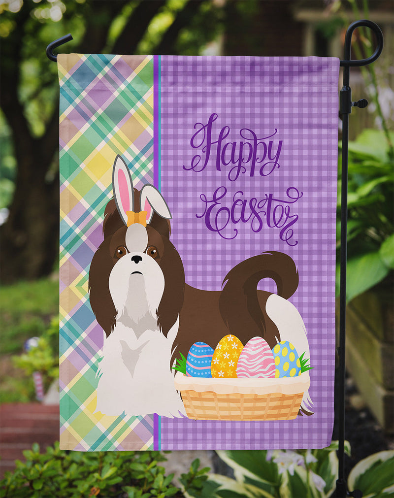 Liver and White Shih Tzu Easter Flag Garden Size