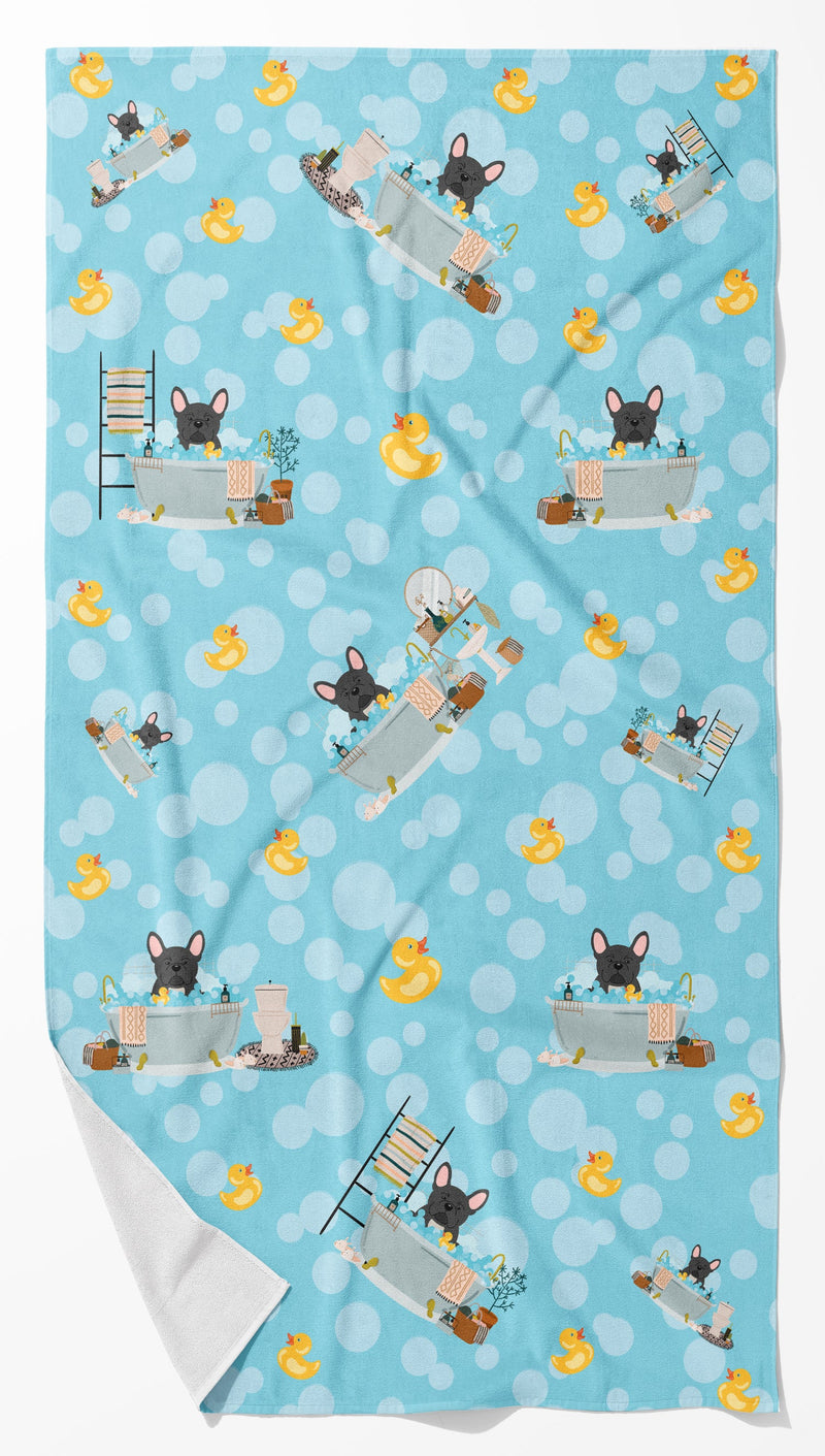 Black French Bulldog in Bathtub Bath Towel Large