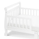 White Wooden Modern Toddler Sleigh Bed with Slatted Guard Rails